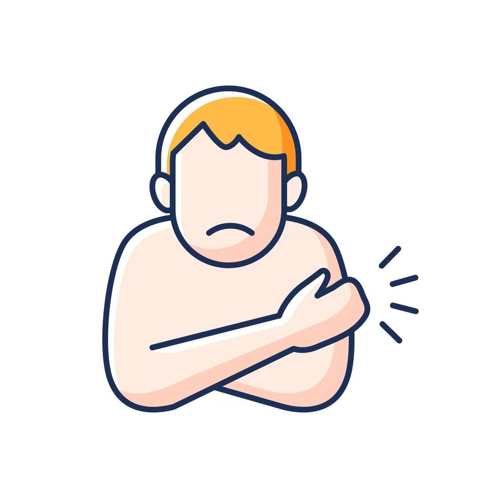 Arm swelling RGB color icon. Rash on hand. Allergic reaction. Vaccination side effect. Sore arm, painful symptom of inoculation. Ill patient.. Health care. Isolated vector illustration