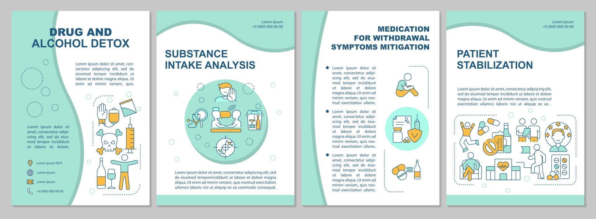 Drug and alcohol detox brochure template. Patient treatment. Flyer, booklet, leaflet print, cover design with linear icons. Vector layouts for presentation, annual reports, advertisement pages