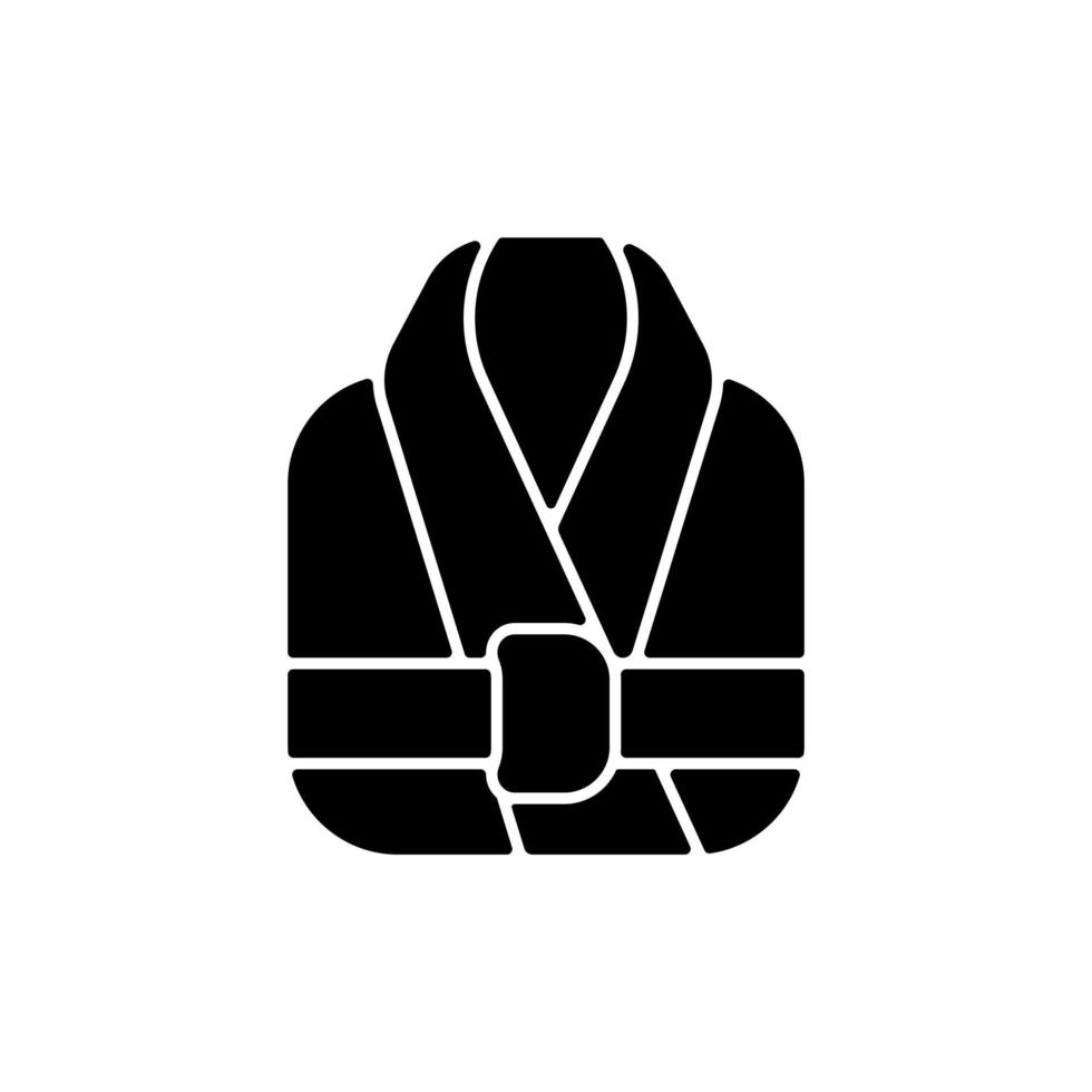 Bath robe black glyph icon. Clean folded clothes. Bathrobe for shower. Spa, sauna wear. Textile products, household clothes. Silhouette symbol on white space. Vector isolated illustration