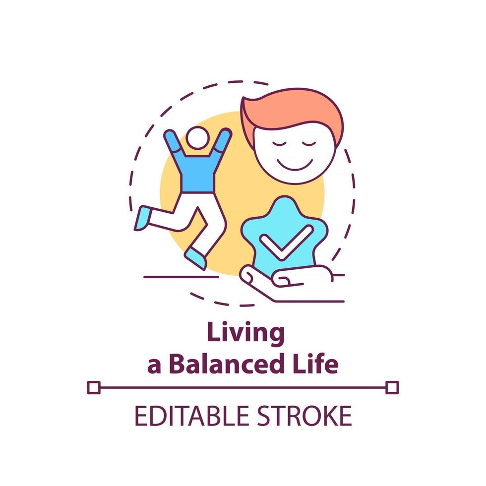 Living a balanced life concept icon. Addiction recovery steps. Creating healthy habits. Body treatment abstract idea thin line illustration. Vector isolated outline color drawing. Editable stroke