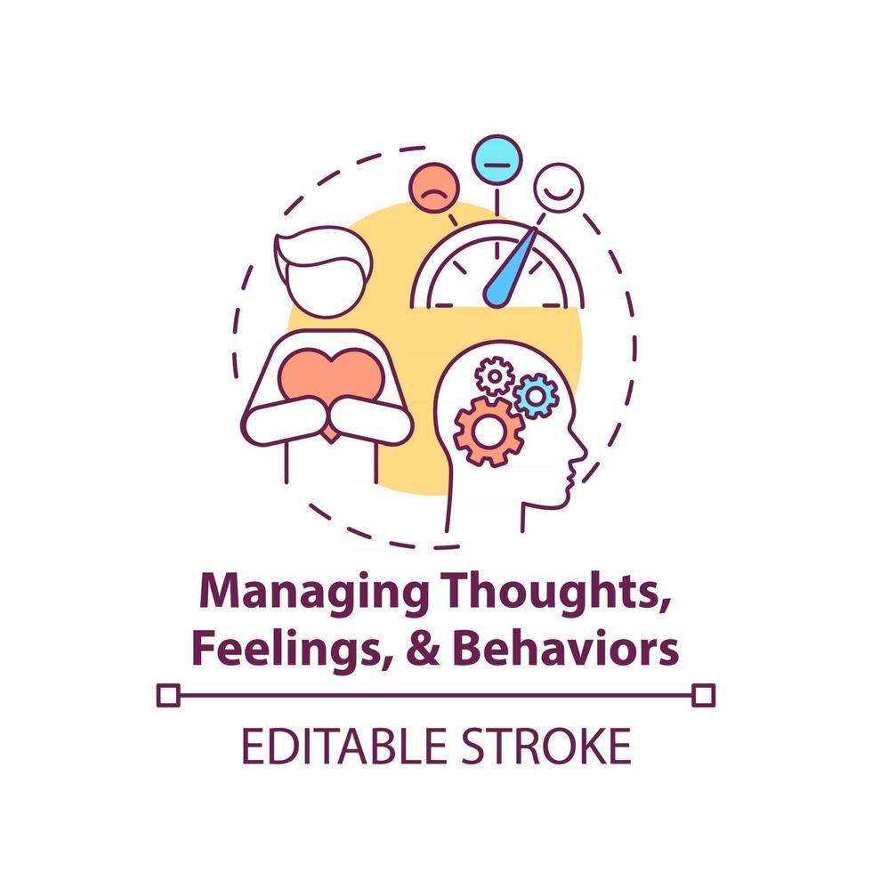 Managing thoughts, feelings and behaviors concept icon. Addiction recovery steps. Body health. Medicine abstract idea thin line illustration. Vector isolated outline color drawing. Editable stroke