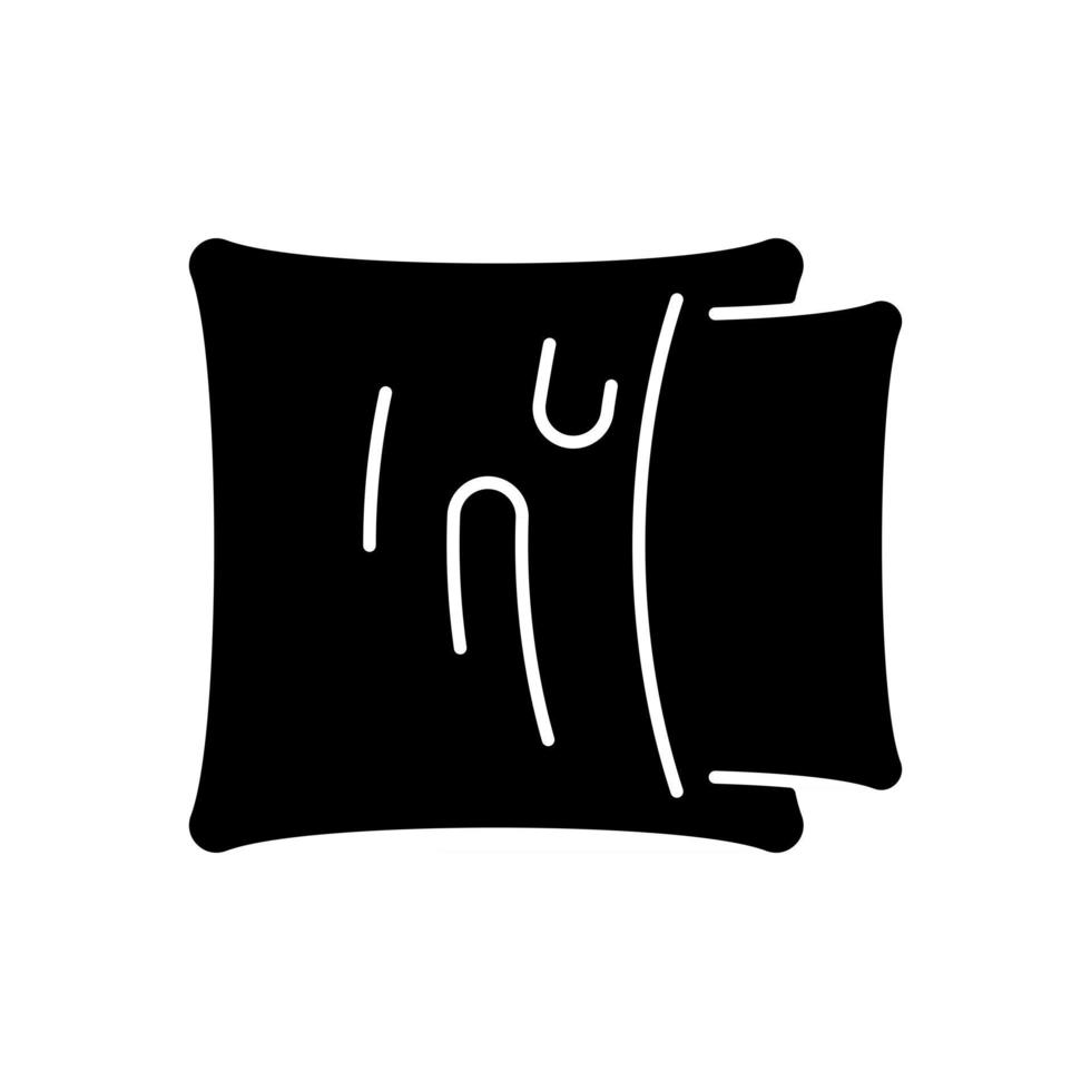 Pillowcase black glyph icon. Comfortable cushion for bed. Soft pillow cases. Textile products, household cloths. Domestic material item. Silhouette symbol on white space. Vector isolated illustration