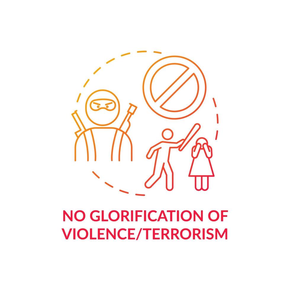 No violence and terrorism glorification concept icon. SM safety idea thin line illustration. Fighting with violent extremists and terrorists on Internet. Vector isolated outline RGB color drawing