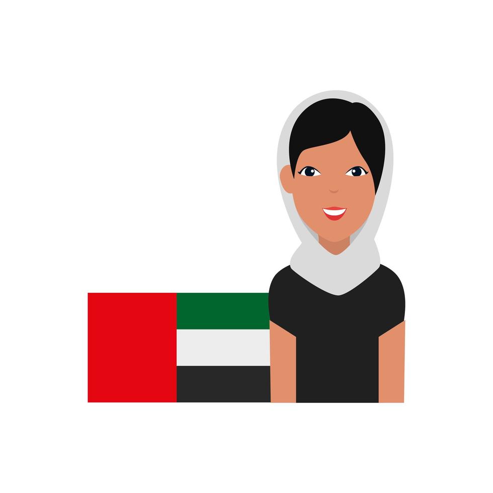 islamic woman with traditional burka and arabia flag vector