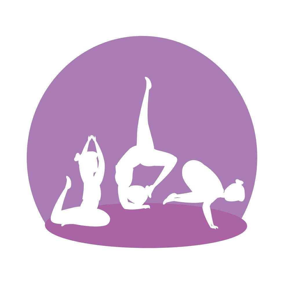 silhouette of girls group practicing pilates vector