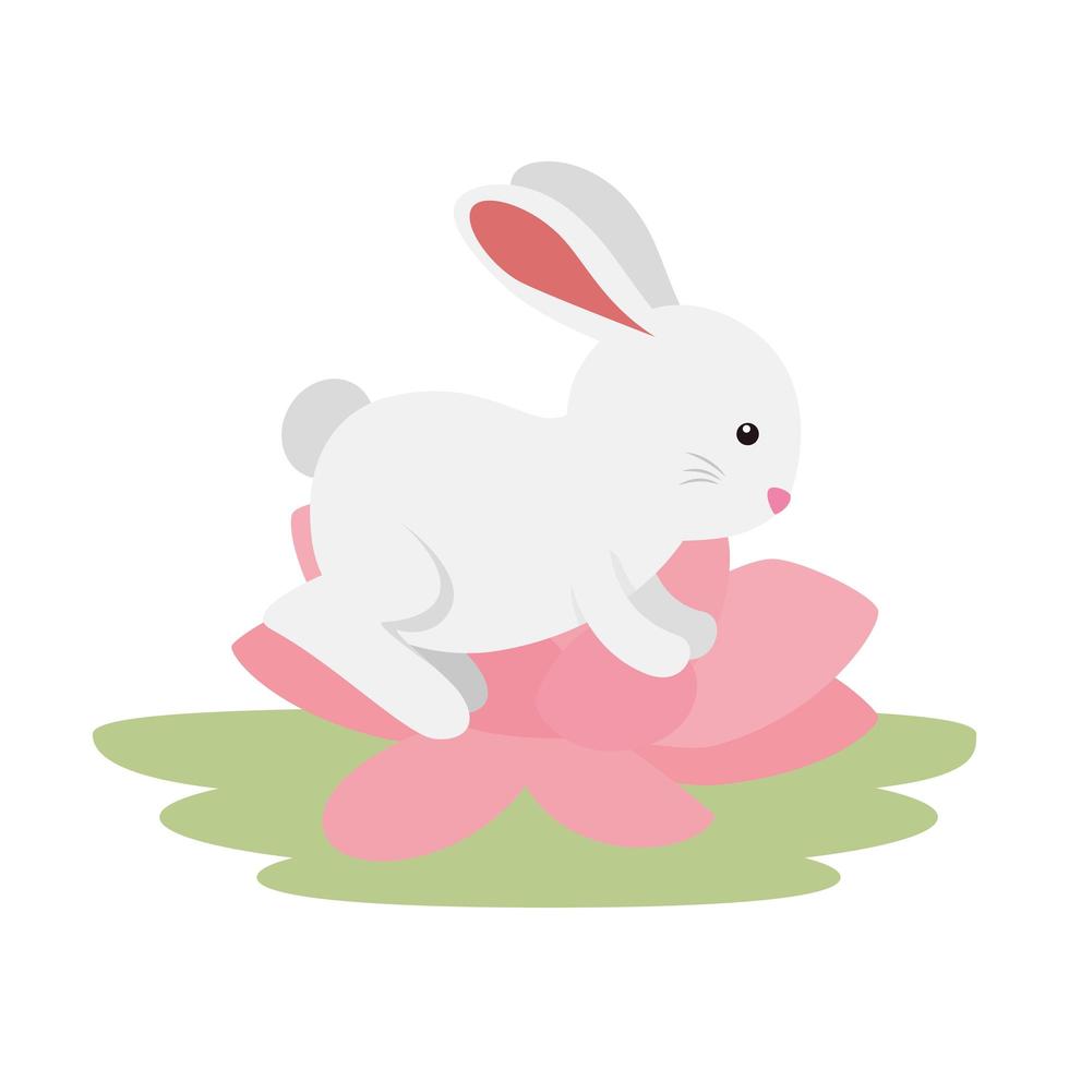 cute and little rabbit in lotus flower character vector