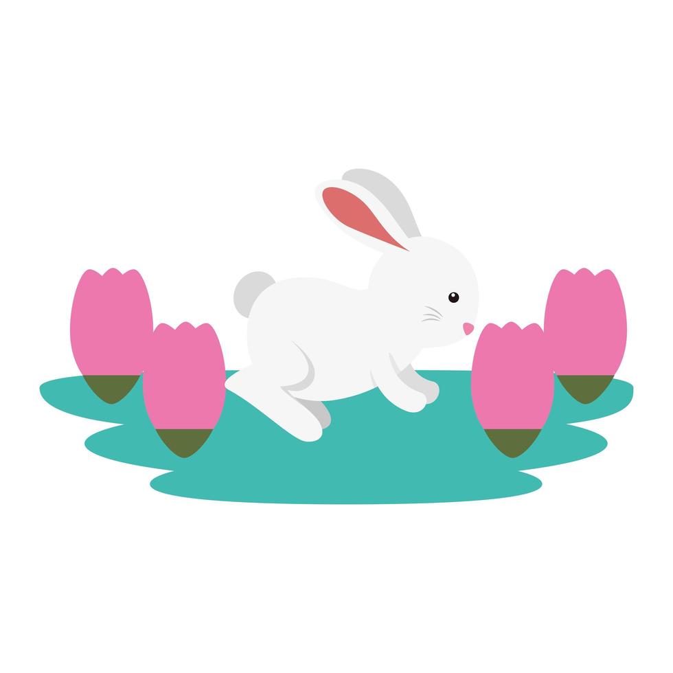 cute and little rabbit in roses garden scene vector