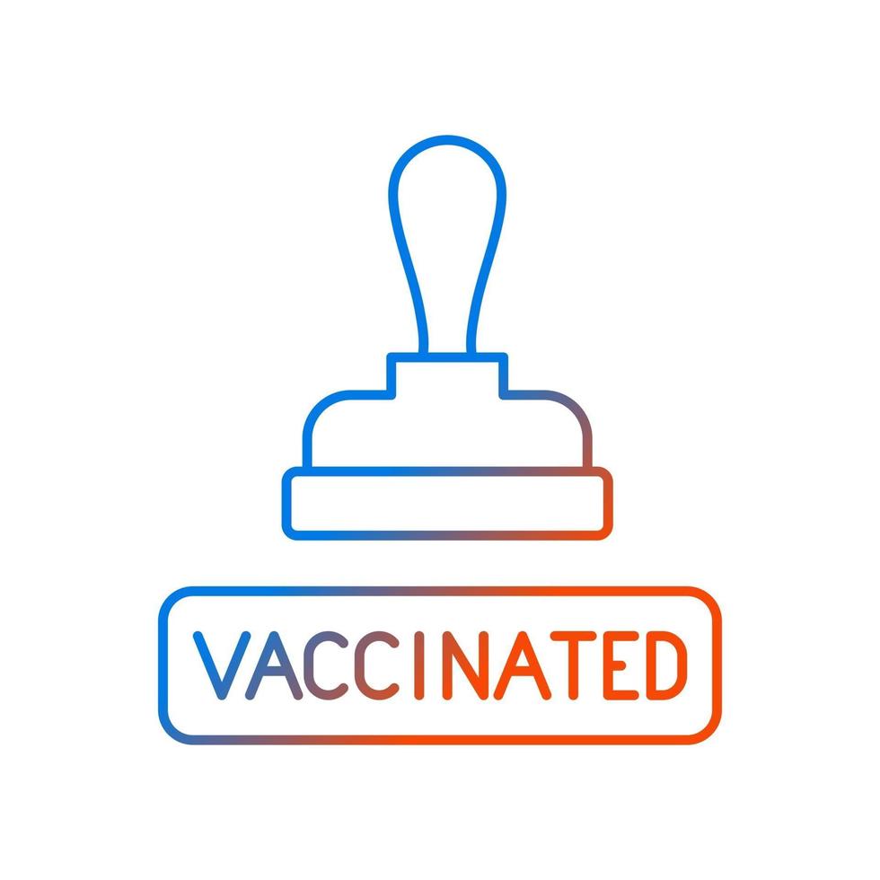 Vaccinated stamp gradient linear vector icon. Covid virus protection. Document for treatment. Health care. Thin line color symbols. Modern style pictogram. Vector isolated outline drawing