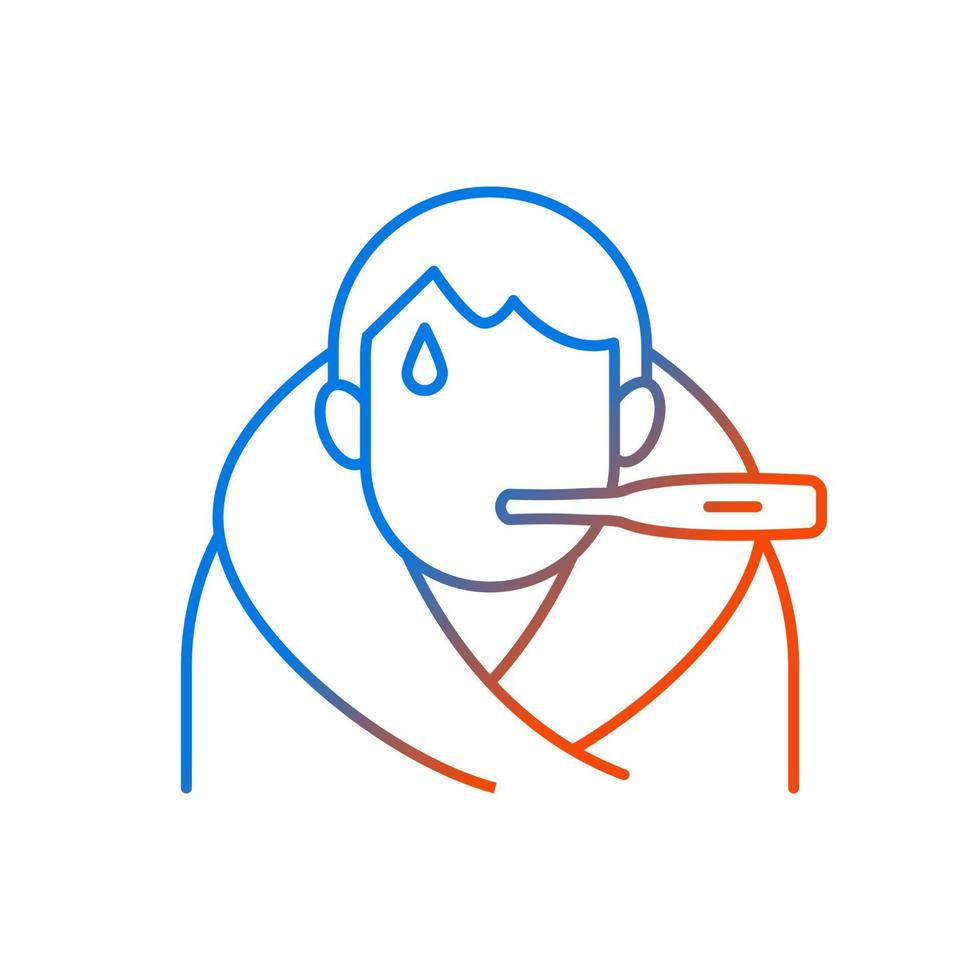 Fever gradient linear vector icon. Disease symptom. Allergic reaction. Patient with temperature. Vaccination effect. Thin line color symbols. Modern style pictogram. Vector isolated outline drawing