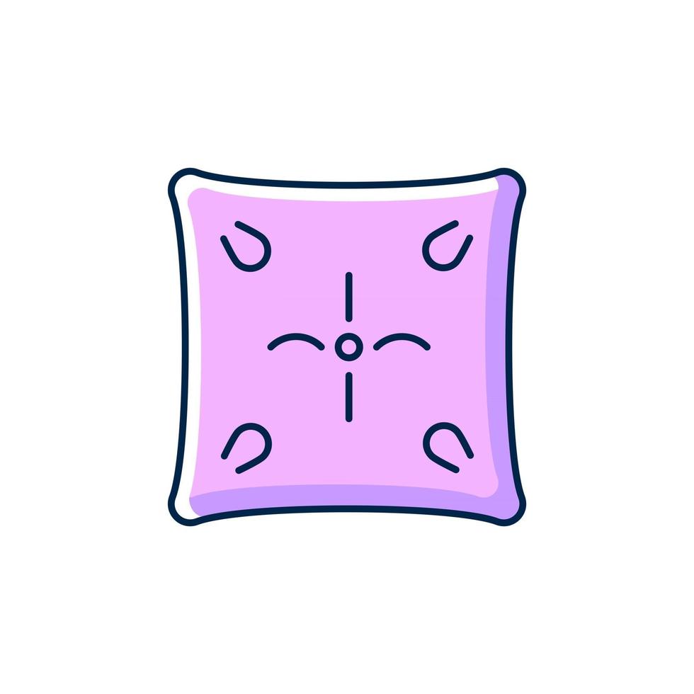 Cushion RGB color icon. Cotton pillow case. Linen bedding. Bedroom textile products, household cloths. Isolated vector illustration. Domestic material item simple filled line drawing