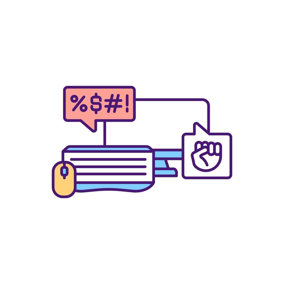 Posting aggressive online comments in social media RGB color icon. Sending negative content. Anonymity in online interactions and disputes. Cyberbullying someone. Isolated vector illustration