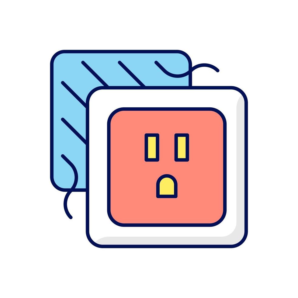 Loose outlet RGB color icon. Electricity flow disruption. Faulty electrical outlet. Loose connecting wires. Isolated vector illustration. Intermittent connection simple filled line drawing