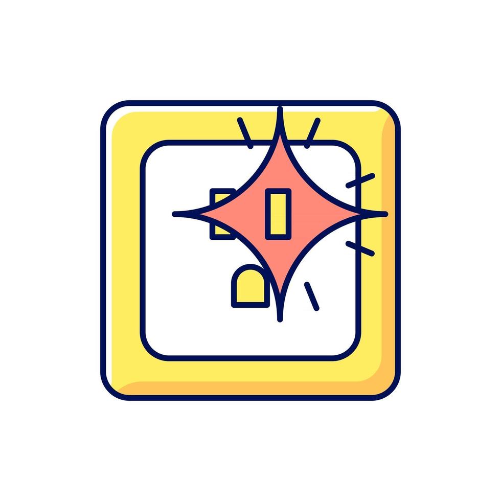 Sparking outlet RGB color icon. Short circuit. Crackling sounds. Faulty wiring. Damaged electrical wires. Isolated vector illustration. Avoiding electrical fire risk simple filled line drawing