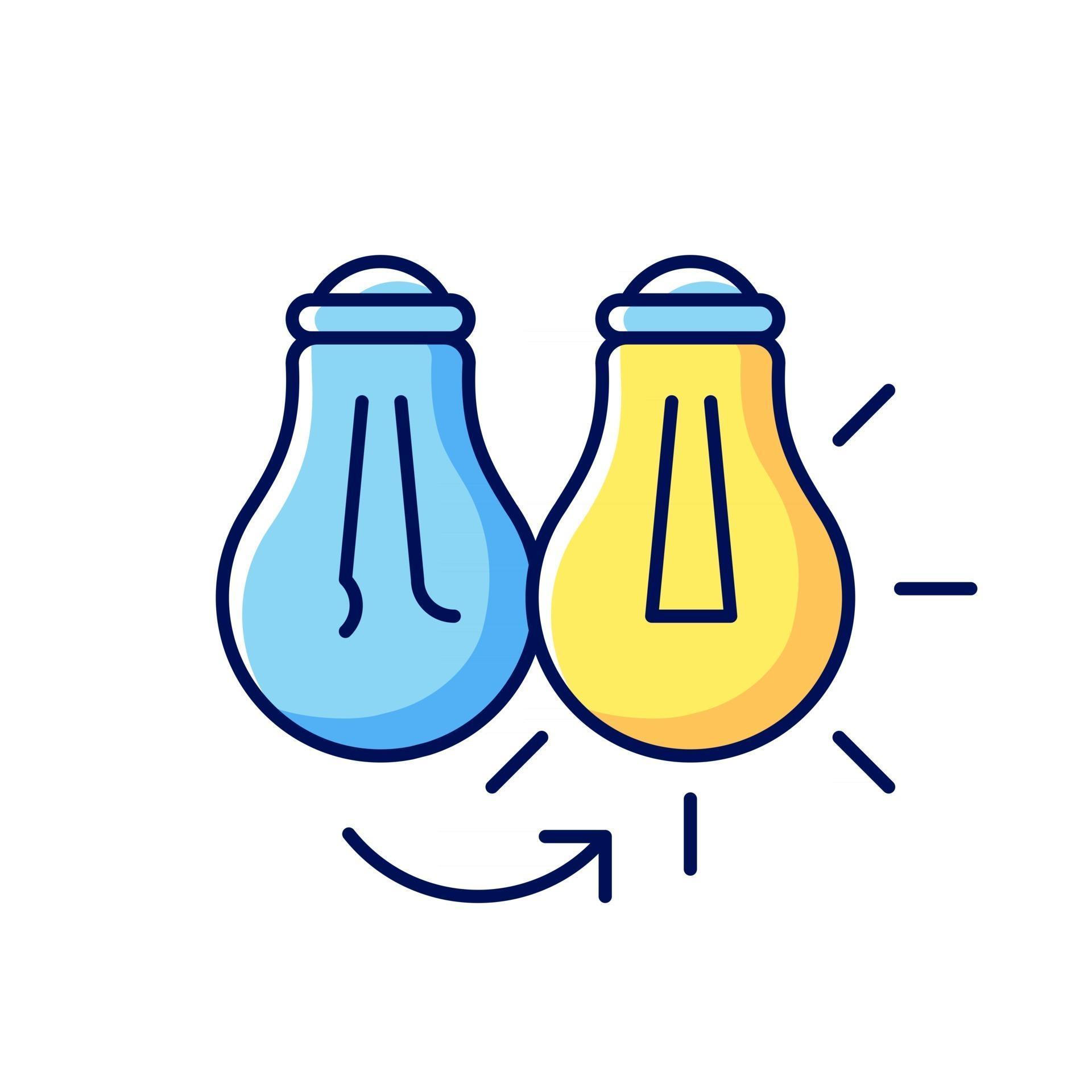 Changing lightbulb RGB color icon. Electrical repair. Bulb replacement