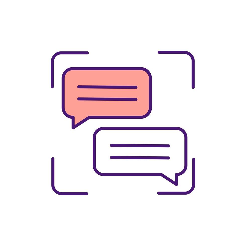 Text messaging RGB color icon. Chatting, texting online. Sending electronic messages. Exchanging emails between two smartphone users. Using Internet for communication. Isolated vector illustration