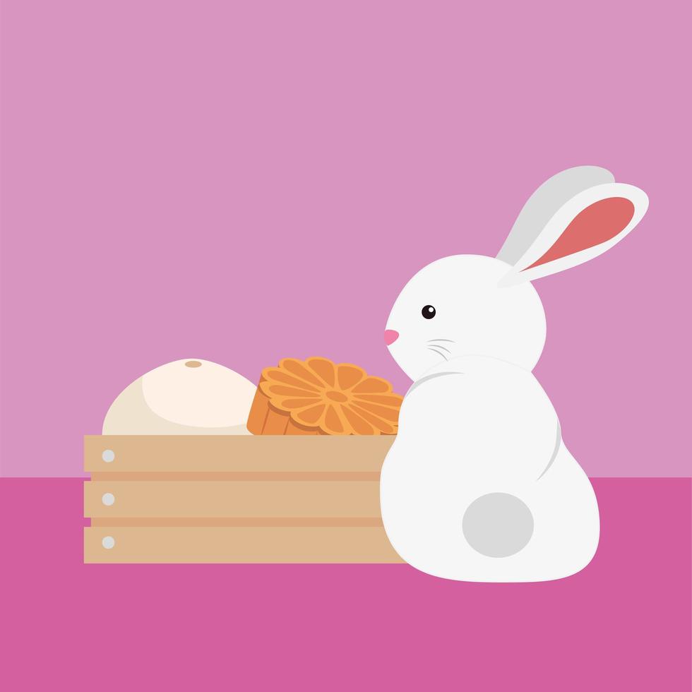 cute and little rabbit with melons in wooden box vector