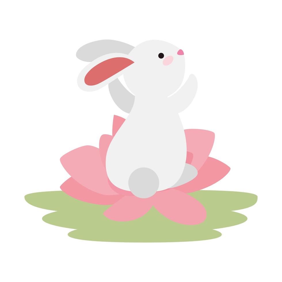 cute and little rabbit in lotus flower character vector