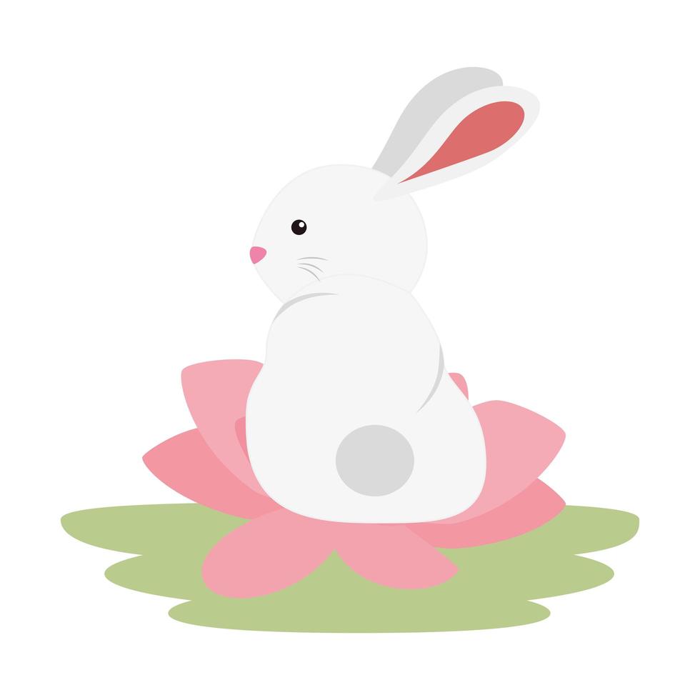 cute and little rabbit in lotus flower character vector