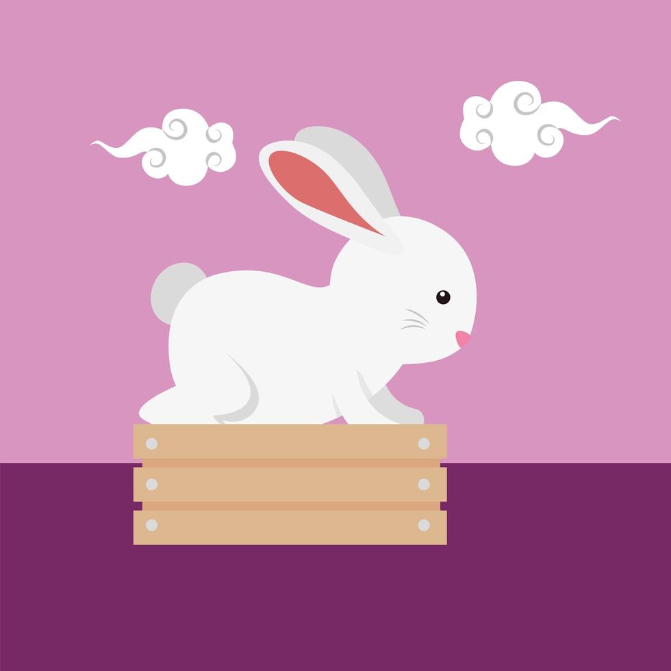 cute and little rabbit in wooden box character vector