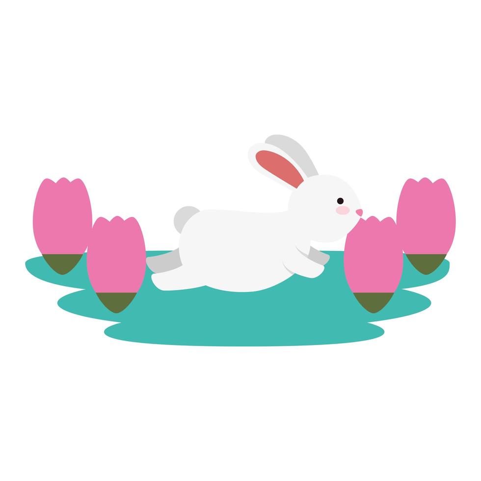 cute and little rabbit in roses garden scene vector