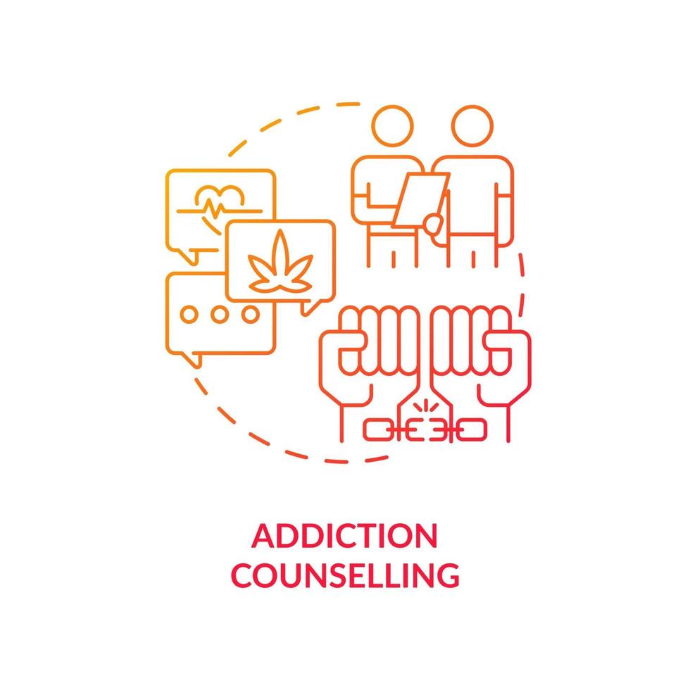 Addiction counselling concept icon. Rehabilitation types. Treatment of health problems. Patients helping abstract idea thin line illustration. Vector isolated outline color drawing