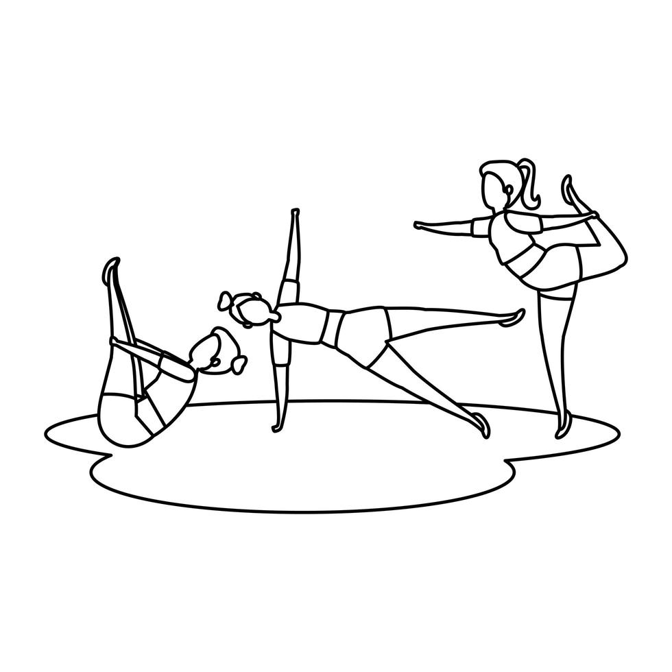 beauty girls group practicing pilates position vector