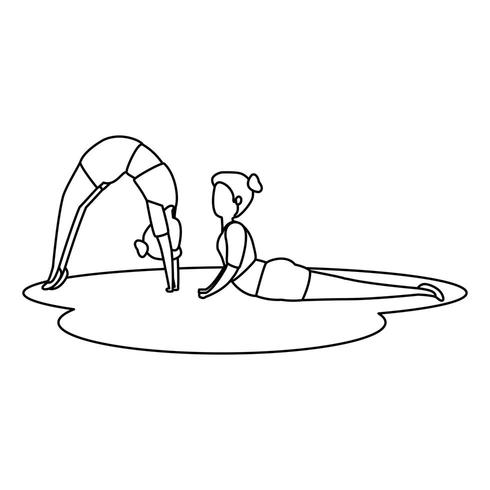 beauty girls couple practicing pilates position vector