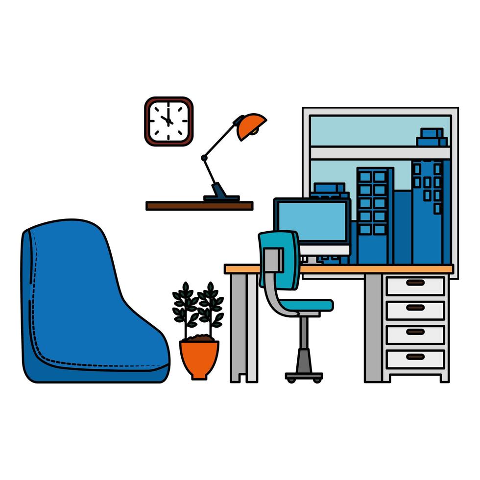 office work place scene with desktop vector