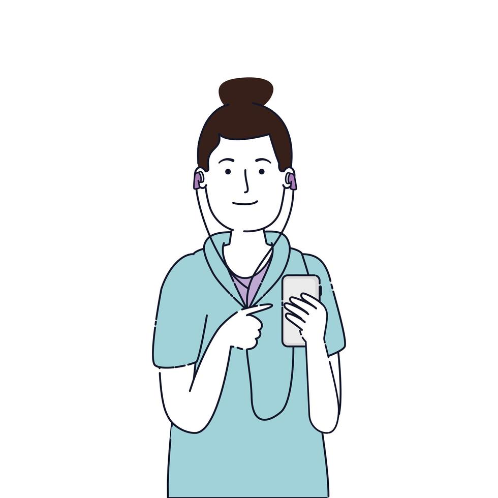 young woman with earphones and music player vector