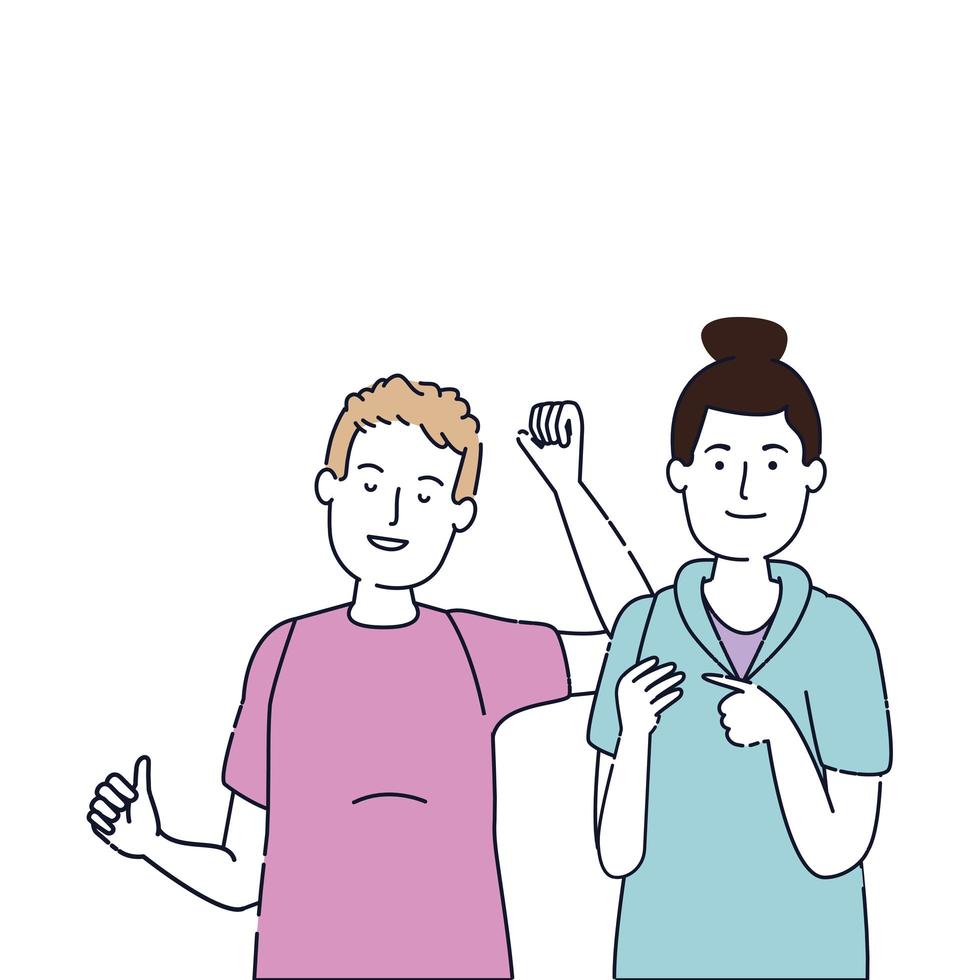 young couple friends avatars characters vector