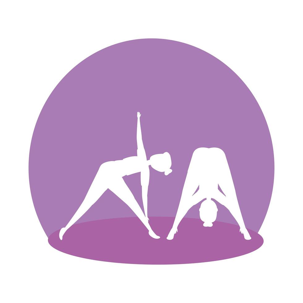 silhouette of girls couple practicing pilates vector