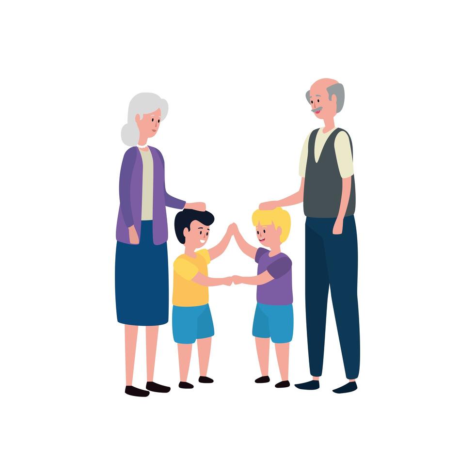 cute grandparents couple with grandsons vector