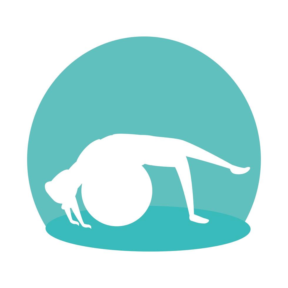 silhouette of woman practicing pilates with balloon vector