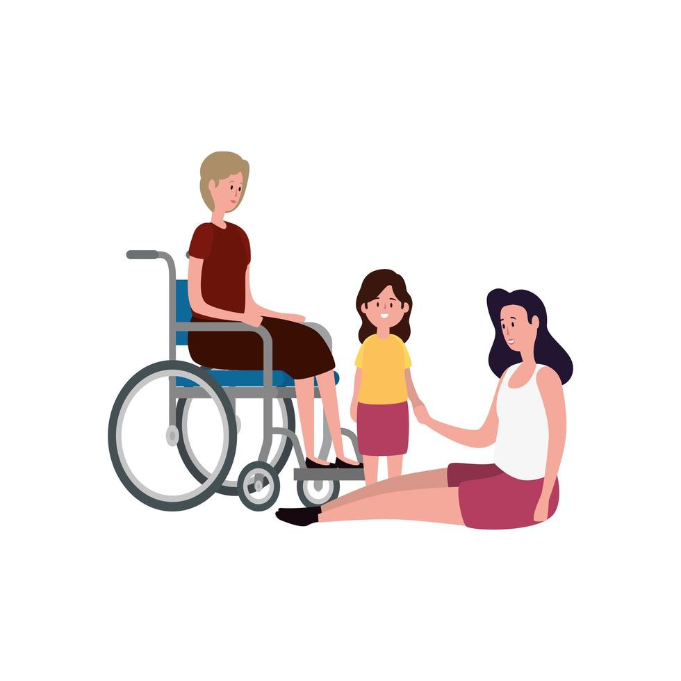 grandmother in wheelchair with daughter and granddaughter vector