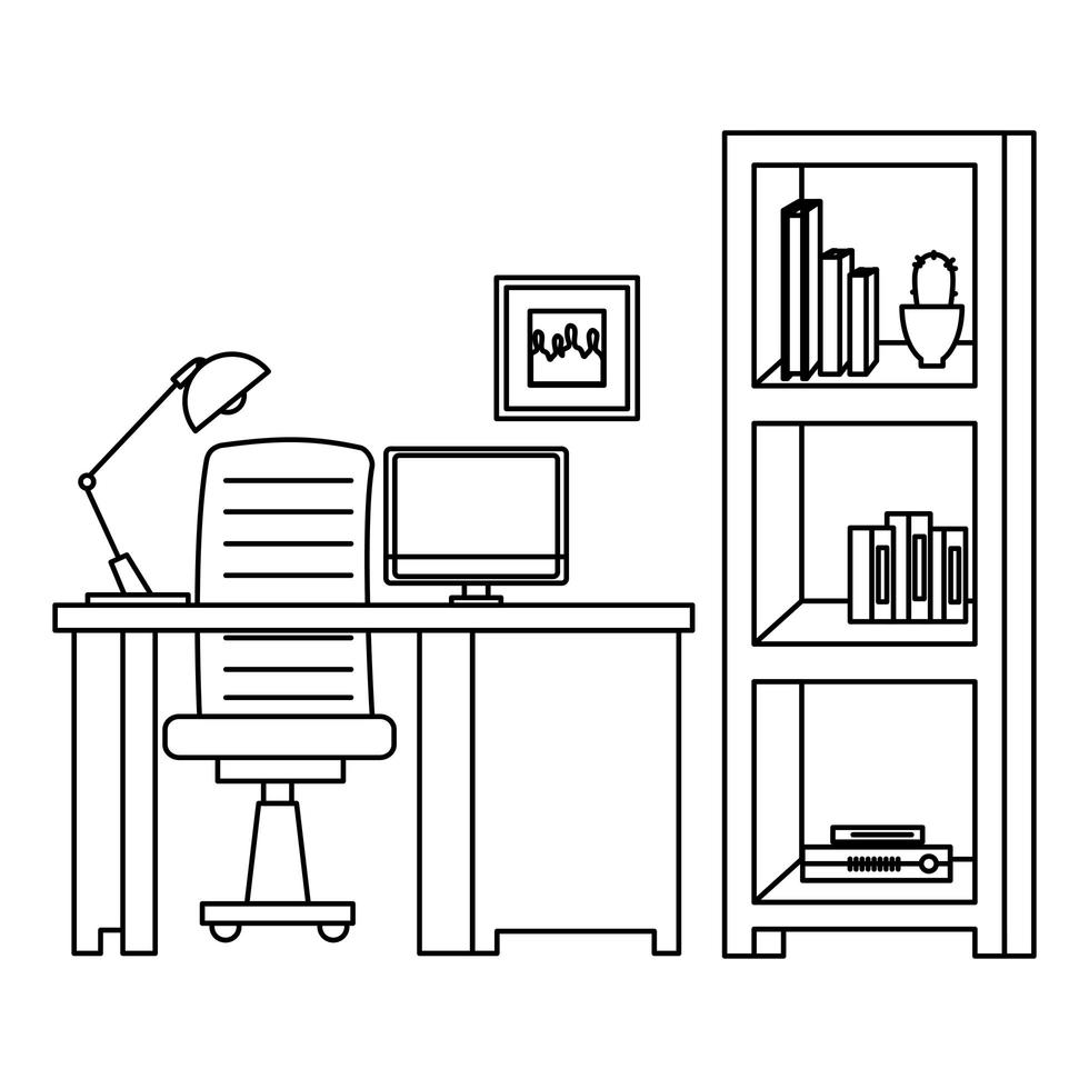 office work place scene with desktop vector