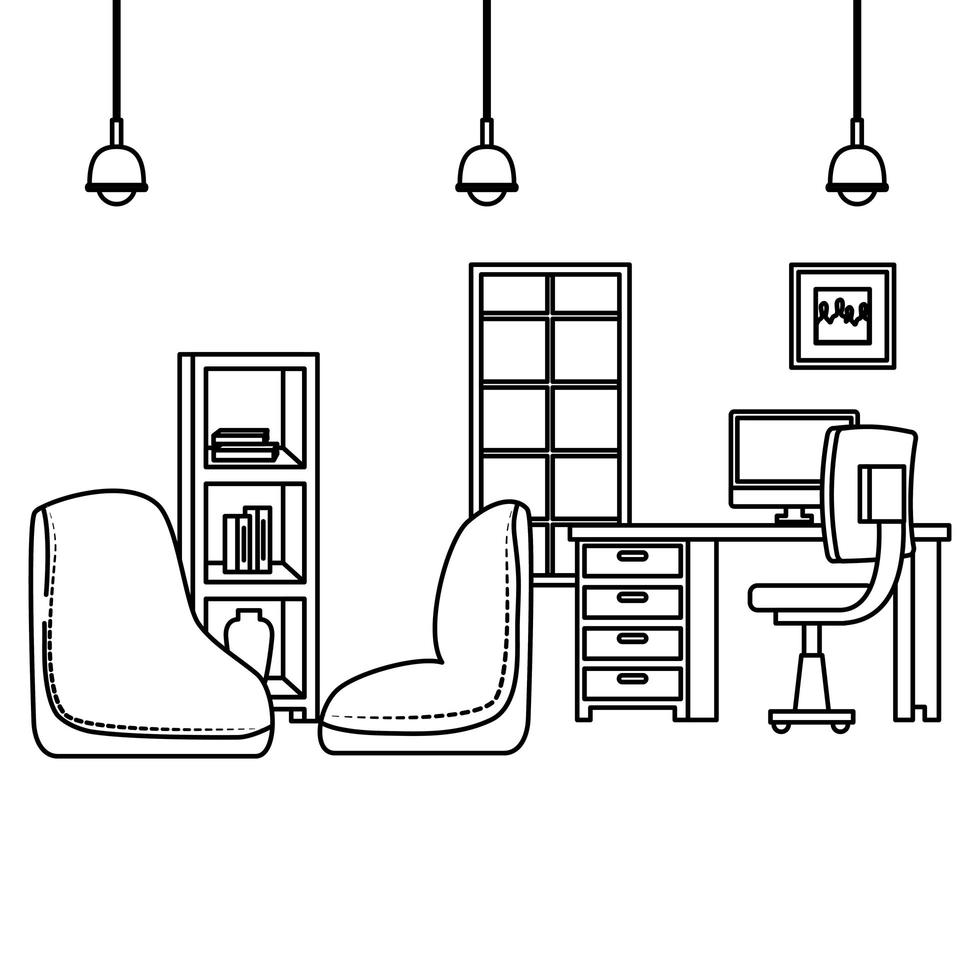 office work place scene with desktop vector