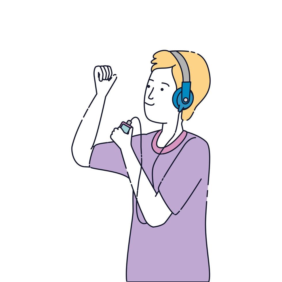 young man with earphones and music player character vector