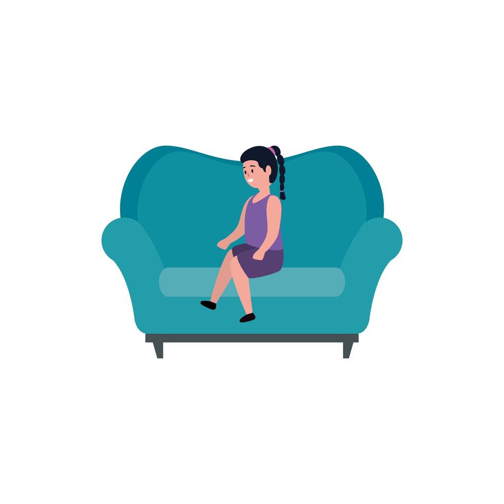 linda niña sentada en el sofá vector