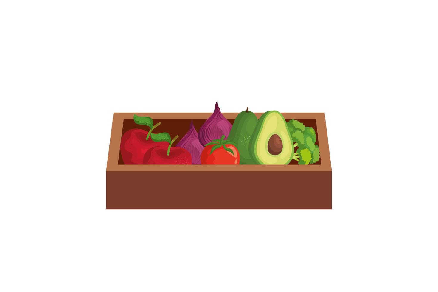 healthy vegetable in wooden box isolated icon vector