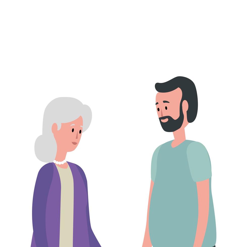 cute grandparents couple avatars characters vector