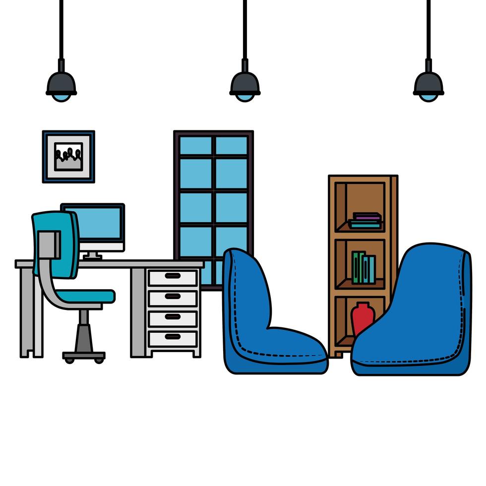 office work place scene with desktop vector