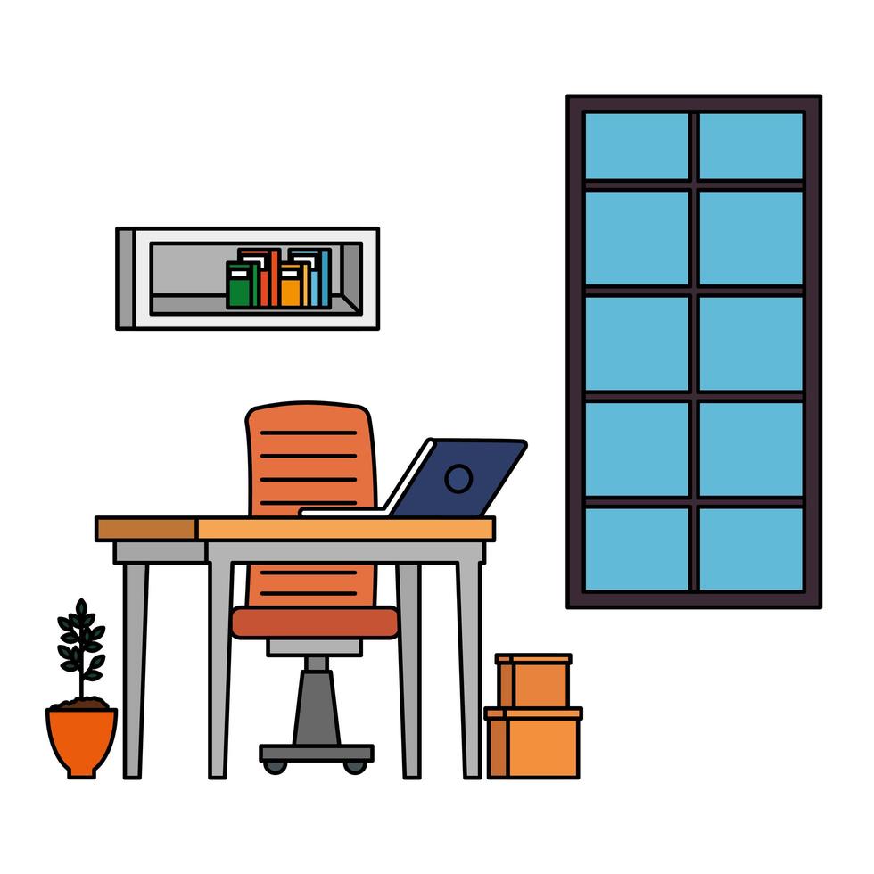 office work place scene with laptop vector