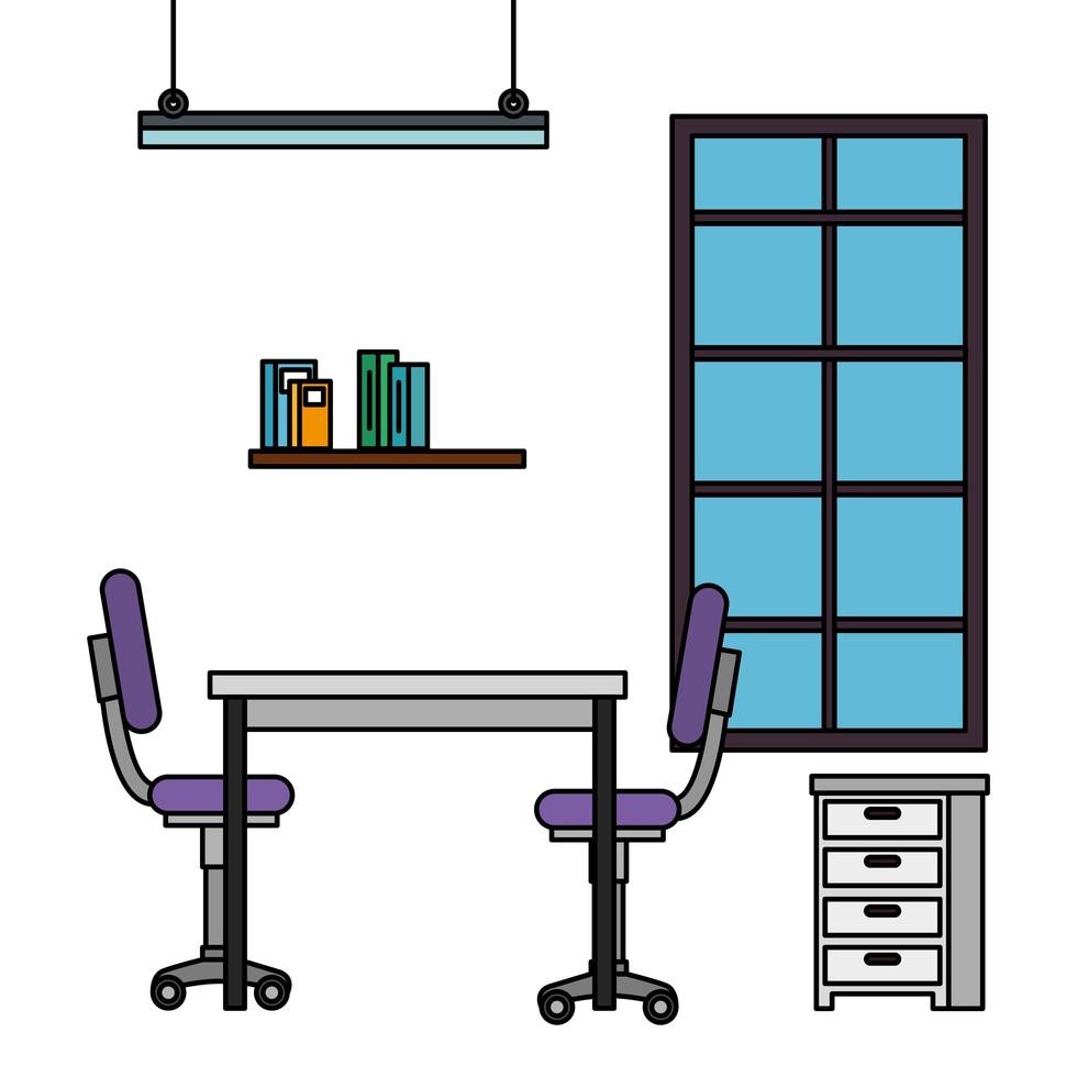 office work place scene icons vector