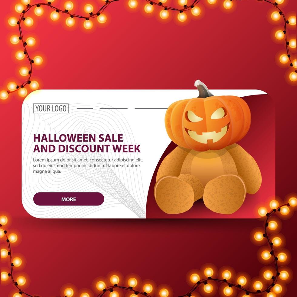 Halloween sale, and discount week, modern web banner with Teddy bear with Jack pumpkin head vector