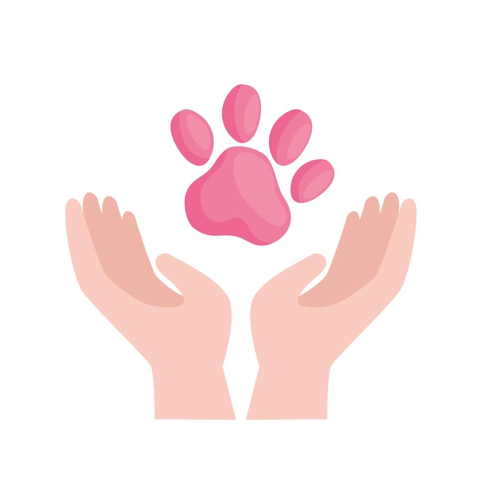 Cute pink dog print over hands vector