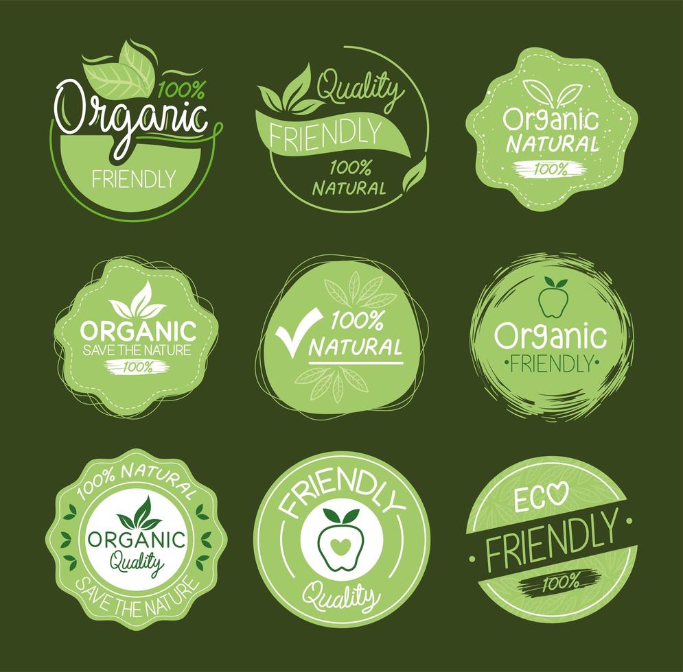 Grupo de iconos de etiquetas naturales orgánicas vector