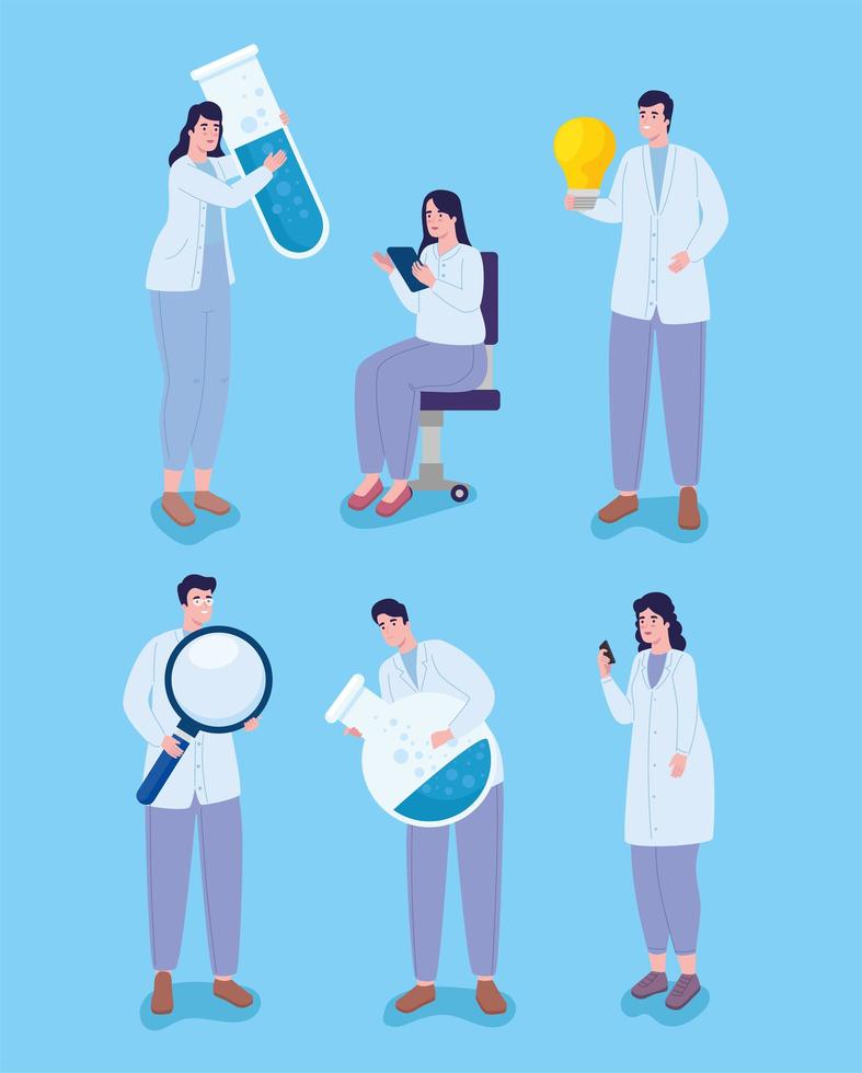 people with laboratory icons vector