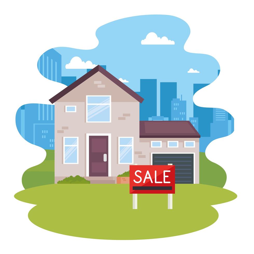 House with garage and sale banner vector