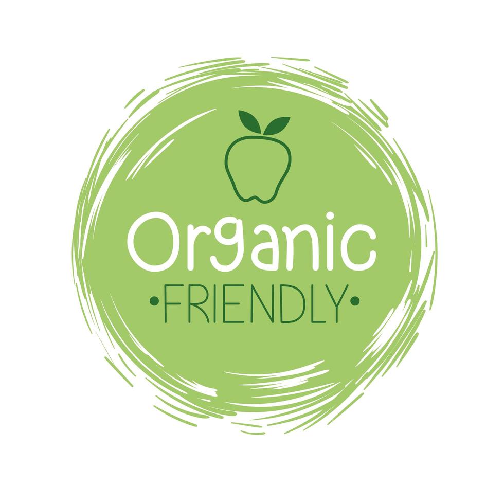 Organic friendly label with apple vector