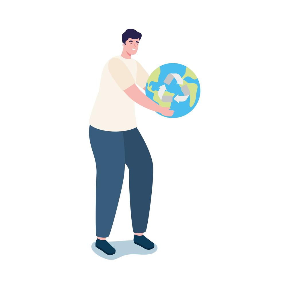 Man holding recycle earth vector